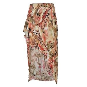 Venus High Low Maxi Skirt 10 Tropical Print Side Zip Resort Wear Beach Vacation